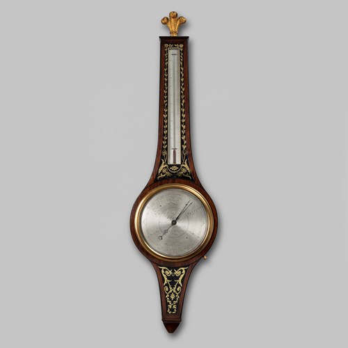 ANTIQUE SCOTTISH REGENCY VERRE ÉGLOMISÉ BAROMETER BY JOHN RUSSELL OF FALKIRK